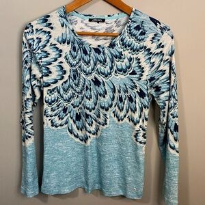 Olsen Peacock Feather Print Women's Long Sleeve T-shirt Blue Whimsy Fairy Pastel